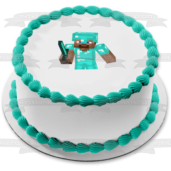 Minecraft Diamond Steve y Blue Diamond Sword Adorno comestible para tarta Imagen ABPID51172 