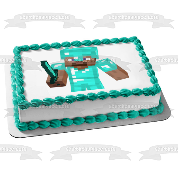 Minecraft Diamond Steve y Blue Diamond Sword Adorno comestible para tarta Imagen ABPID51172 