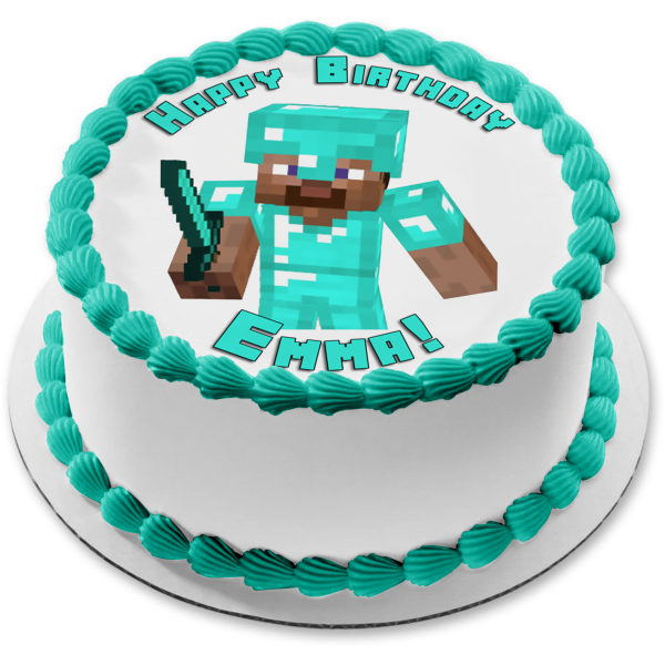 Minecraft Diamond Steve y Blue Diamond Sword Adorno comestible para tarta Imagen ABPID51172 