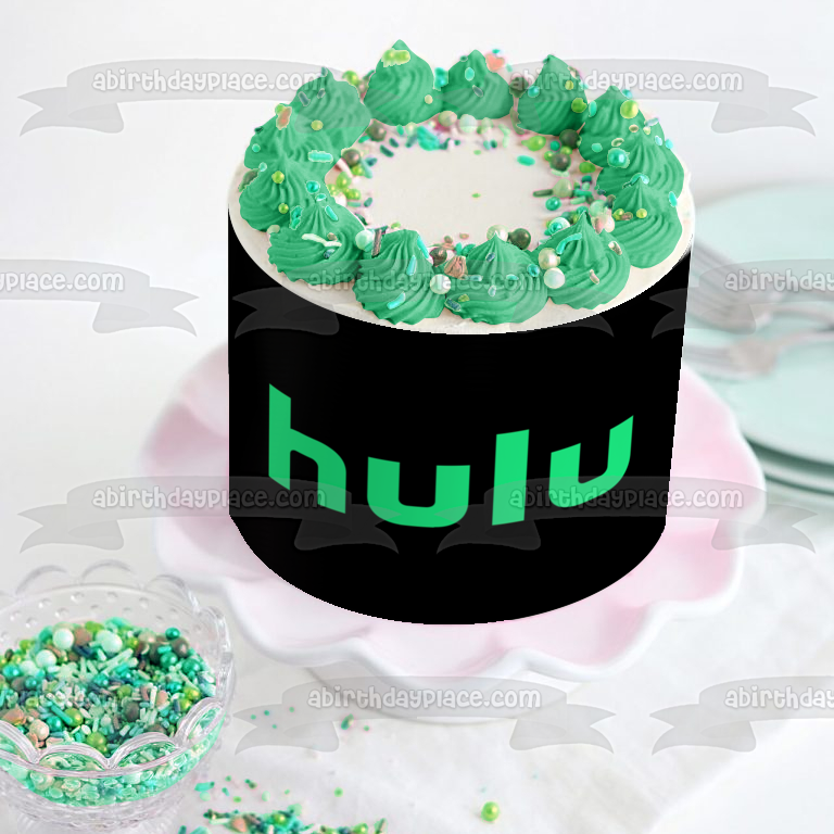 Imagen comestible para decoración de tarta con el logotipo de Hulu y fondo negro ABPID51306 