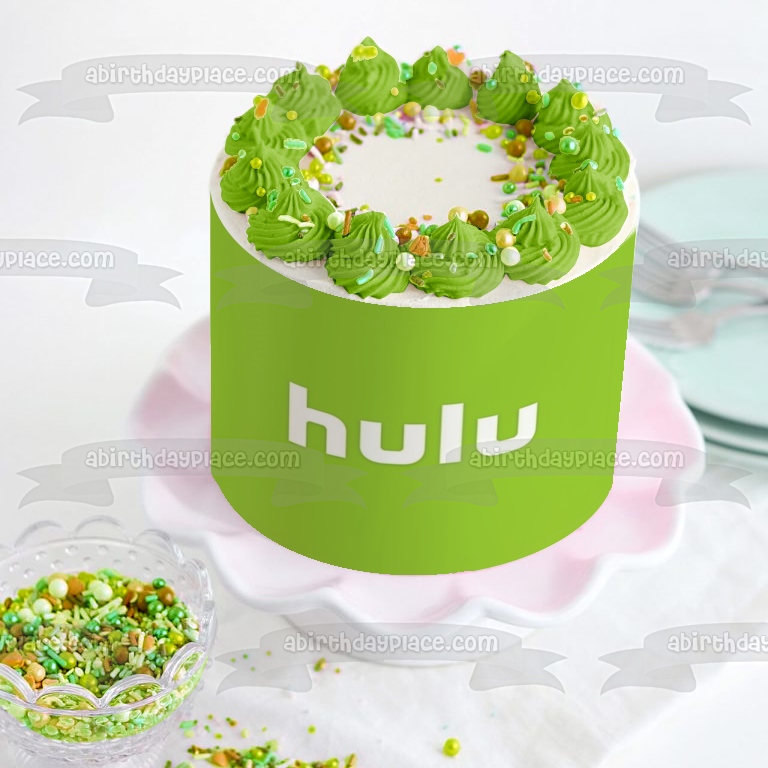 Imagen comestible para decoración de tarta con el logotipo de Hulu y fondo verde ABPID51307 