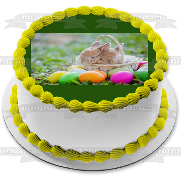 Felices Pascuas Conejitos de Pascua en cesta Huevos de Pascua Imagen comestible para decoración de tarta ABPID51208 