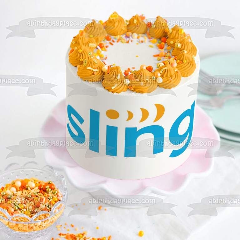 Adorno comestible para tarta con logotipo de Sling, imagen ABPID51312 