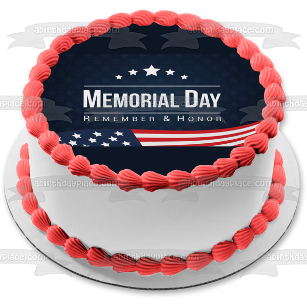 Memorial Day Remember and Honor American Flag Stars Edible Cake Topper Image ABPID51213