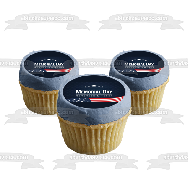 Memorial Day Remember and Honor American Flag Stars Edible Cake Topper Image ABPID51213