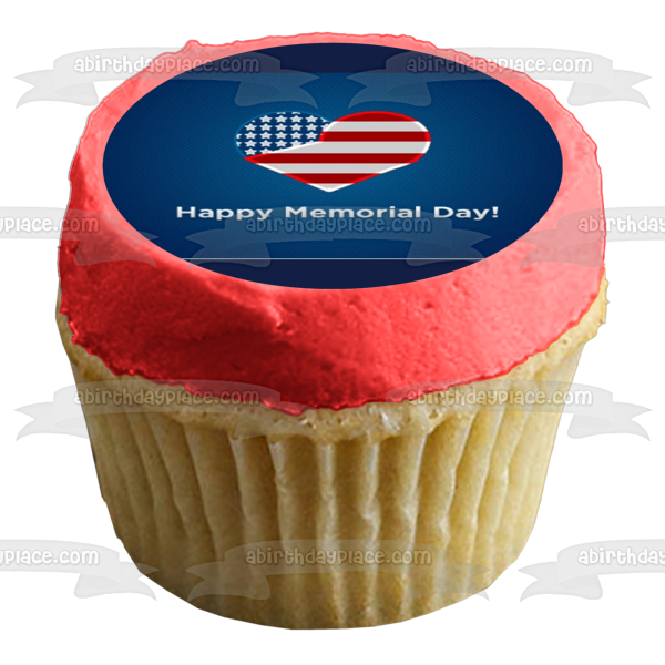 Feliz Día de los Caídos Bandera Americana Corazón Decoración comestible para tarta Imagen ABPID51214 