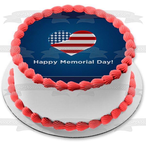 Feliz Día de los Caídos Bandera Americana Corazón Decoración comestible para tarta Imagen ABPID51214 