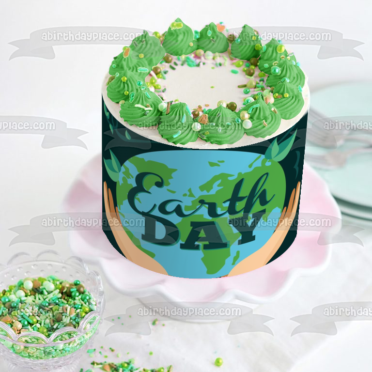 Earth Day Planet Earth Held In Hands Edible Cake Topper Image ABPID51218