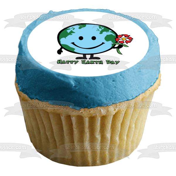 Happy Globe Day Earth Smiling Recycle Sign Flower Edible Cake Topper Image ABPID51219