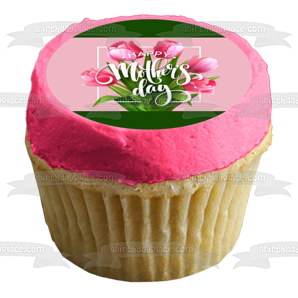 Happy Mother's Day Pink Roses Bouquet Edible Cake Topper Image ABPID51222