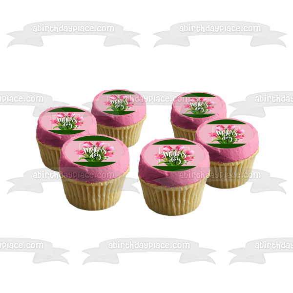 Happy Mother's Day Pink Roses Bouquet Edible Cake Topper Image ABPID51222