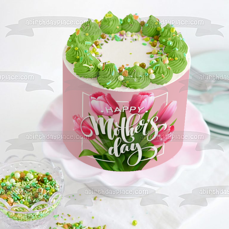 Happy Mother's Day Pink Roses Bouquet Edible Cake Topper Image ABPID51222