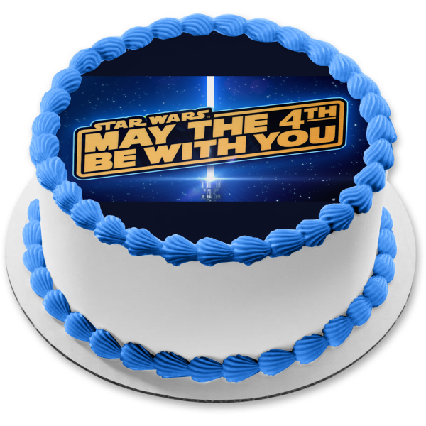 Star Wars Day May the 4th Be with You Lightsaber Galaxy Background Edible Cake Topper Image ABPID51245