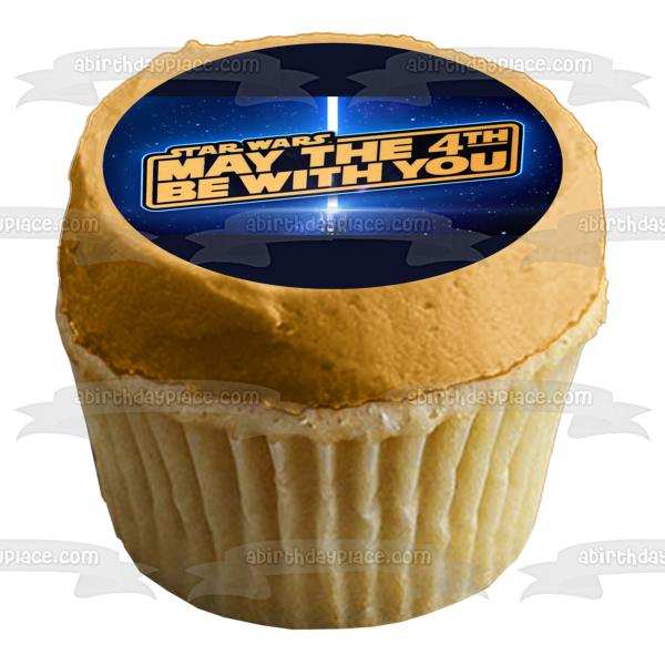 Star Wars Day May the 4th Be with You Lightsaber Galaxy Background Edible Cake Topper Image ABPID51245