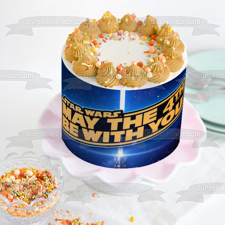 Star Wars Day May the 4th Be with You Lightsaber Galaxy Background Edible Cake Topper Image ABPID51245