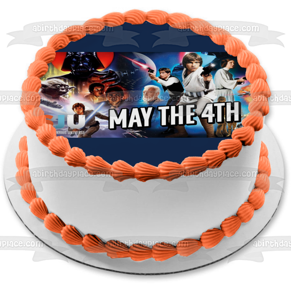 Día de Star Wars Mayo 4 Luke Skywalker Princesa Leia Yoda Darth Vader R2-D2 Chewbaca Edible Cake Topper Imagen ABPID51247 