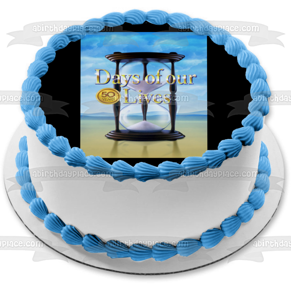 Días de nuestras vidas Reloj de arena 50 años Fondo de cielo nublado Imagen comestible para decoración de tarta ABPID51255 