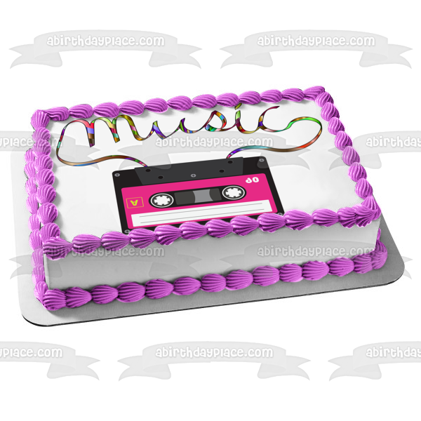 Música Mixtape Rainbow 80s 90s 70s Cassette Tape Personalizable Edible Cake Topper Imagen ABPID51273 