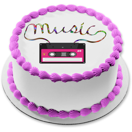 Música Mixtape Rainbow 80s 90s 70s Cassette Tape Personalizable Edible Cake Topper Imagen ABPID51273 