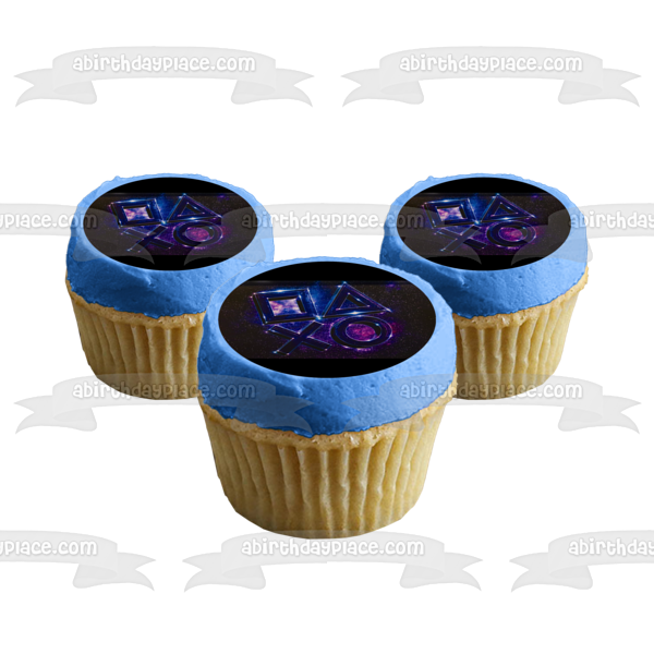 PlayStation 5 Square Triangle X Circle Logo Galaxy Background Edible Cake Topper Image ABPID51281