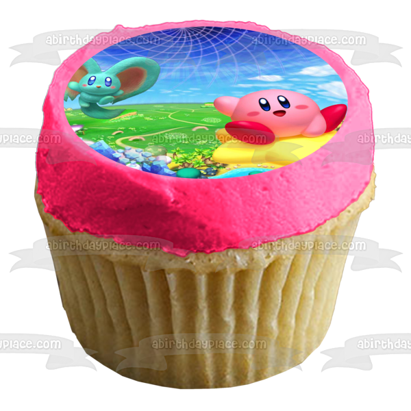 Adorno comestible para tarta con escena del juego Kirby's Dream Land, imagen ABPID56400 