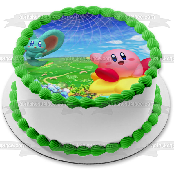 Adorno comestible para tarta con escena del juego Kirby's Dream Land, imagen ABPID56400 