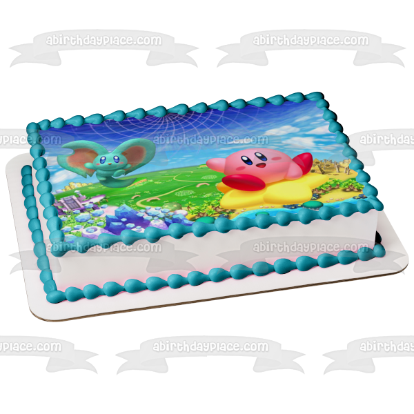 Adorno comestible para tarta con escena del juego Kirby's Dream Land, imagen ABPID56400 