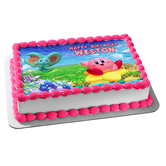 Adorno comestible para tarta con escena del juego Kirby's Dream Land, imagen ABPID56400 