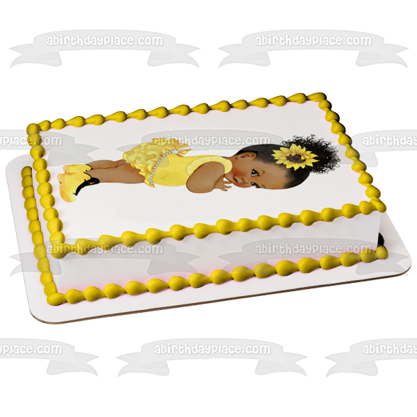 African American Baby Girl Girasol Amarillo Tutu Jordan Zapatillas Edible Cake Topper Imagen ABPID51460 