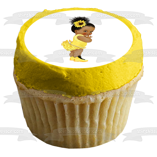 African American Baby Girl Girasol Amarillo Tutu Jordan Zapatillas Edible Cake Topper Imagen ABPID51460 