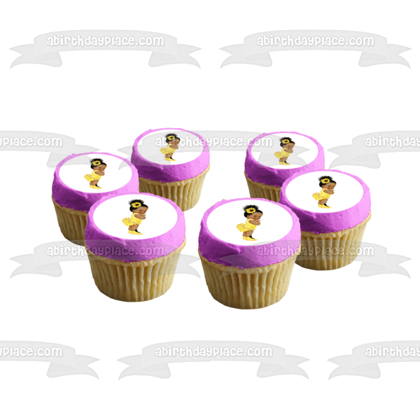 African American Baby Girl Girasol Amarillo Tutu Jordan Zapatillas Edible Cake Topper Imagen ABPID51460 