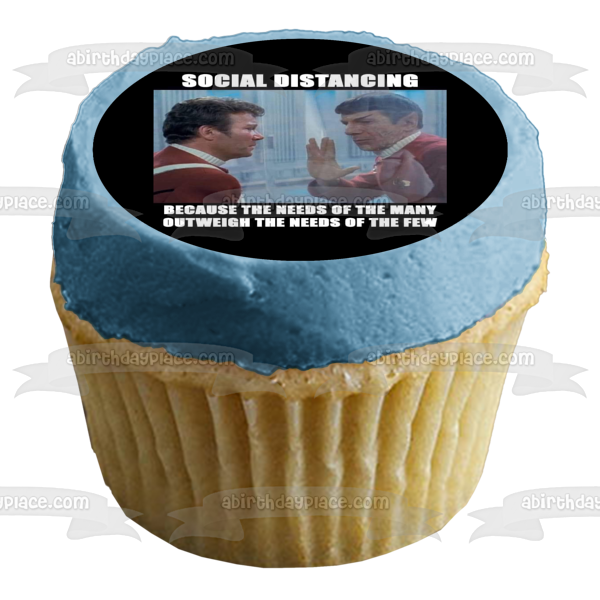 Imagen de decoración comestible para tarta de distanciamiento social, meme de coronavirus, Star Trek, Spock, Leonard McCoy, ABPID51469 