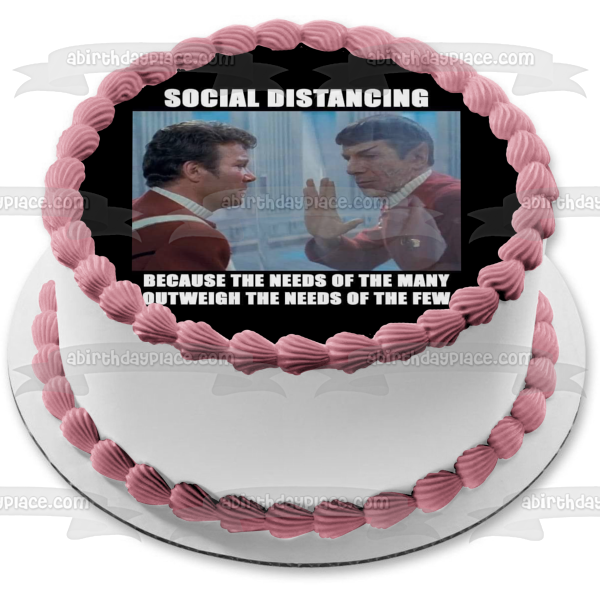 Imagen de decoración comestible para tarta de distanciamiento social, meme de coronavirus, Star Trek, Spock, Leonard McCoy, ABPID51469 