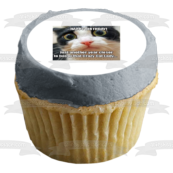 Meme Happy Birthday Crazy Eyed Cat Crazy Cat Lady Edible Cake Topper Image ABPID51484