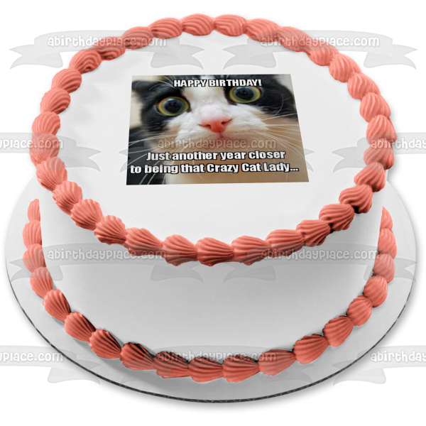 Meme Happy Birthday Crazy Eyed Cat Crazy Cat Lady Edible Cake Topper Image ABPID51484