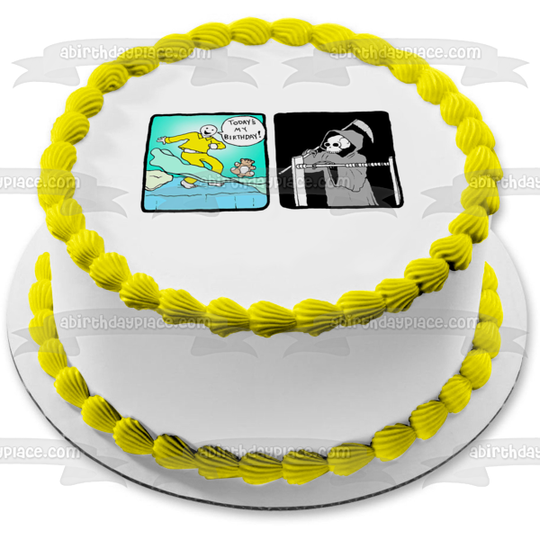 Meme Perry Bible Fellowship Cumpleaños Tira cómica Feliz cumpleaños Grim Reaper Imagen comestible para tarta ABPID51486 