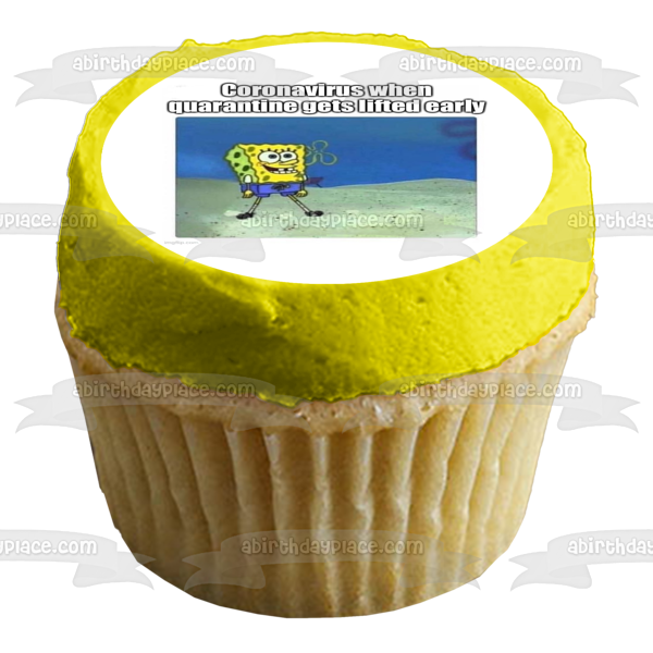 Bob Esponja Pantalones Cuadrados Coronavirus Meme Cuarentena Levantado Bob Esponja Sonriendo Adorno Comestible Para Pastel Imagen ABPID51861 