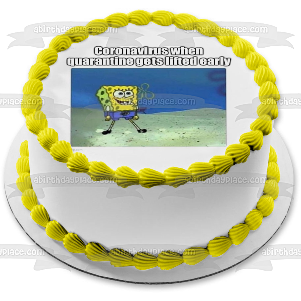 Bob Esponja Pantalones Cuadrados Coronavirus Meme Cuarentena Levantado Bob Esponja Sonriendo Adorno Comestible Para Pastel Imagen ABPID51861 