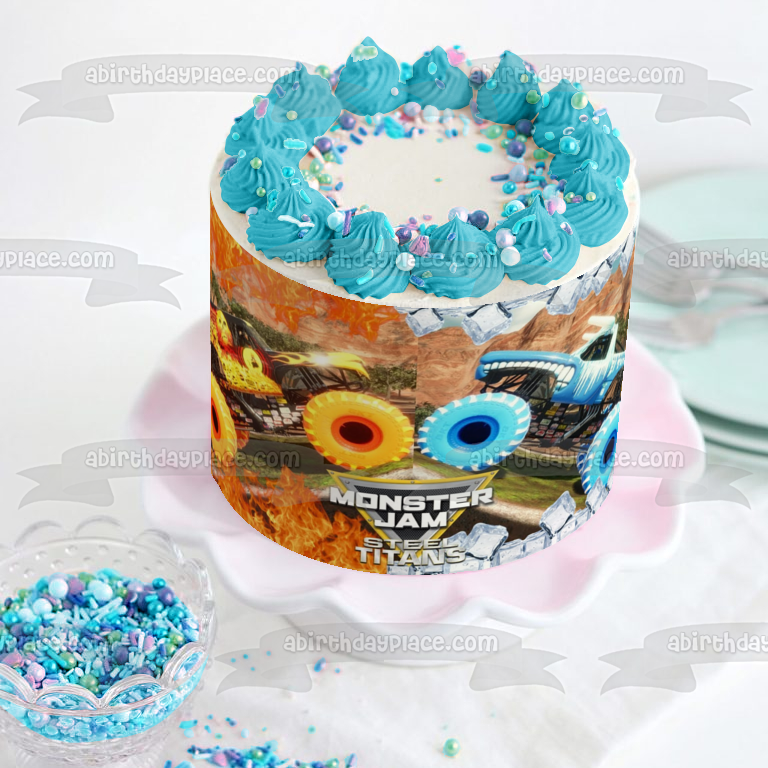 Imagen comestible para decoración de tarta Monster Jam Steel Titans Fire and Ice ABPID51906 