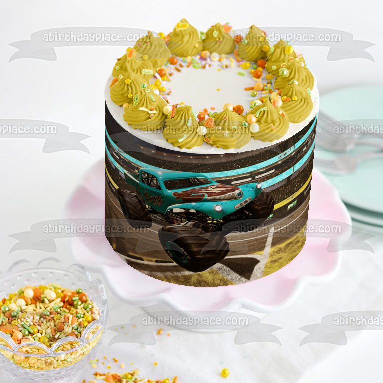 Decoración comestible para tarta con latigazo cervical de los titanes de acero de Monster Jam, imagen ABPID51911 