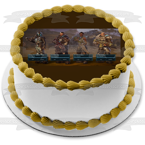 Imagen de decoración comestible para tarta con pantalla de carga de personajes de Gears Tactics ABPID51932 