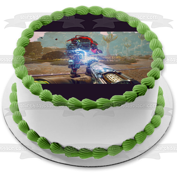 Imagen de decoración comestible para tarta con robot de combate eléctrico de The Outer Worlds ABPID51964 