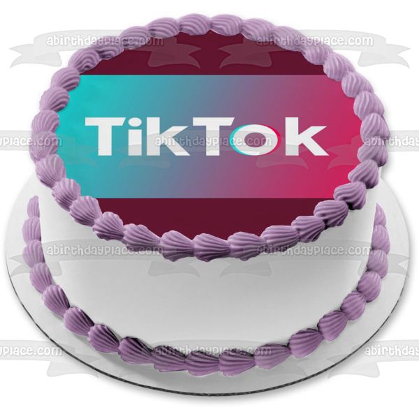 Imagen comestible para decoración de tarta con logotipo de Tik Tok, fondo azul y rosa, ABPID51985 