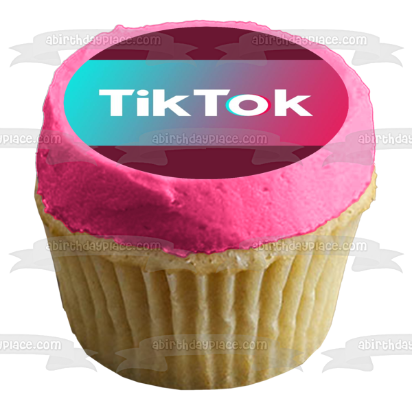 Imagen comestible para decoración de tarta con logotipo de Tik Tok, fondo azul y rosa, ABPID51985 