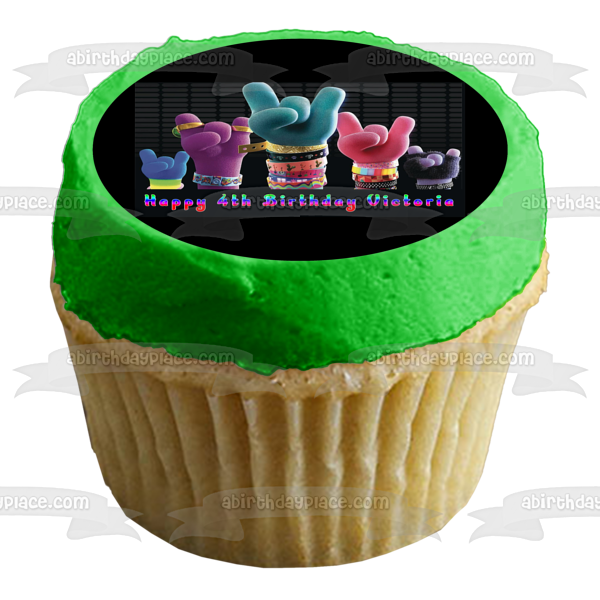 Trolls World Tour Happy Birthday Personalized Rock Hands Edible Cake Topper Image ABPID51988