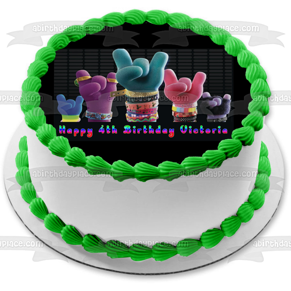 Trolls World Tour Happy Birthday Personalized Rock Hands Edible Cake Topper Image ABPID51988