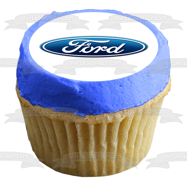 Imagen de decoración comestible ovalada para tarta con el logotipo de Ford Car Company, color azul y blanco, ABPID52190 