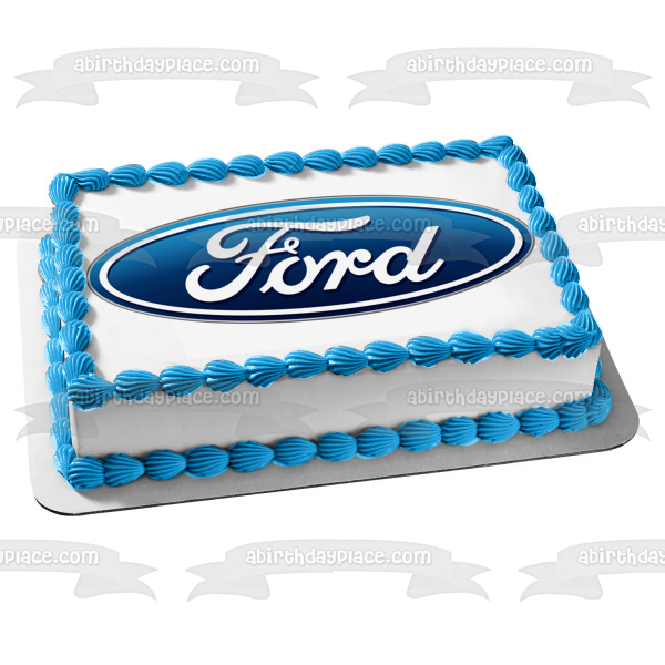 Imagen de decoración comestible ovalada para tarta con el logotipo de Ford Car Company, color azul y blanco, ABPID52190 