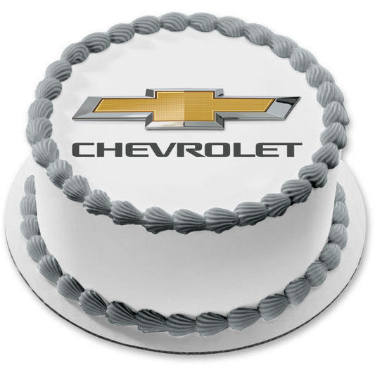 Logotipo de Chevrolet Logotipo de la empresa de automóviles Imagen de decoración comestible para pastel plateada y dorada ABPID52195 