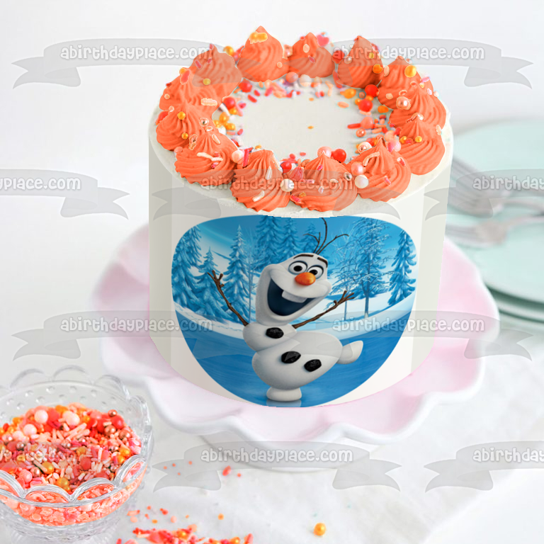 Disney Pixar Frozen Olaf Ice Skating Frozen Lake Round Edible Cake Topper Image ABPID52199